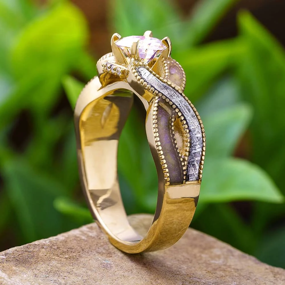 Fossil & Meteorite Engagement Ring In Yellow Gold 3 Fossil & Meteorite Engagement Ring In Yellow Gold