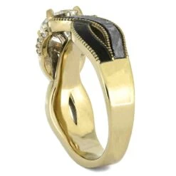 Fossil & Meteorite Engagement Ring In Yellow Gold 11 Fossil & Meteorite Engagement Ring In Yellow Gold -Johan Jewelry Shop E4284YG 3
