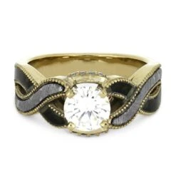 Fossil & Meteorite Engagement Ring In Yellow Gold 12 Fossil & Meteorite Engagement Ring In Yellow Gold -Johan Jewelry Shop E4284YG 4