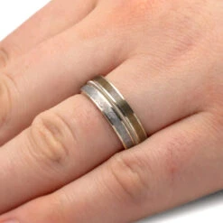 Bass Guitar String Ring With Rowan Wood And Meteorite -Johan Jewelry Shop E4292Handshot