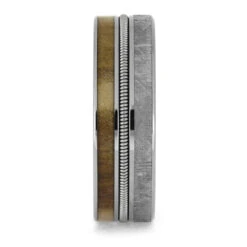 Bass Guitar String Ring With Rowan Wood And Meteorite -Johan Jewelry Shop E4292TI 2