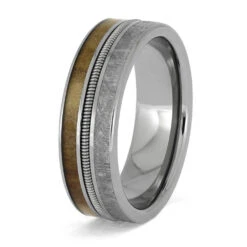 Bass Guitar String Ring With Rowan Wood And Meteorite -Johan Jewelry Shop E4292TI 3