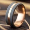 Sandblasted Titanium Wedding Band With Gold Pinstripe -Johan Jewelry Shop E4359RG14 FMSP RGArtCropped 2