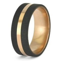 Sandblasted Titanium Wedding Band With Gold Pinstripe -Johan Jewelry Shop E4359RG14 FMSP RG 3