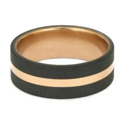 Sandblasted Titanium Wedding Band With Gold Pinstripe -Johan Jewelry Shop E4359RG14 FMSP RG 4