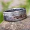Meteorite And Dinosaur Bone Wedding Band With Mokume Sleeve 2 Meteorite And Dinosaur Bone Wedding Band With Mokume Sleeve -Johan Jewelry Shop E4426ArtJanuaryCropped 2