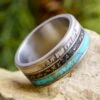 Triple Inlay Wedding Band With Antler, Stardust And Turquoise -Johan Jewelry Shop E4437ArtVariantCropped 3