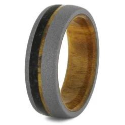 Lignum Vitae Wood Wedding Band With Crushed Dinosaur Bone -Johan Jewelry Shop E4456Crushed 3