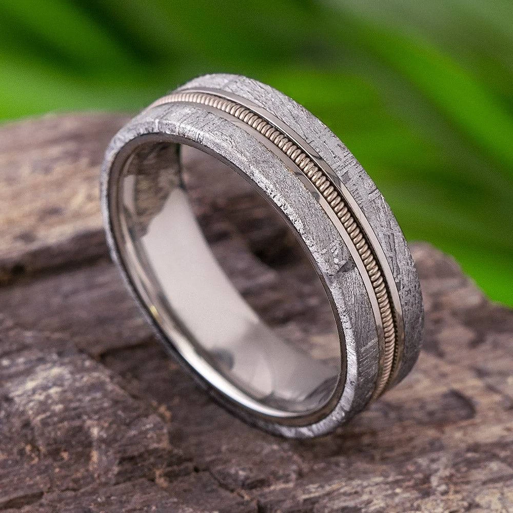 Guitar String Wedding Band In Gibeon Meteorite 3 Guitar String Wedding Band In Gibeon Meteorite