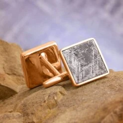 Square 10k Or 14k Gold Gibeon Meteorite Cuff Links -Johan Jewelry Shop E4480RGArt