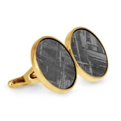 Round 10k Or 14k Gold Gibeon Meteorite Cuff Links -Johan Jewelry Shop E4480YGCuffLinksinGold 3
