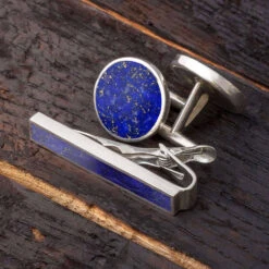 Something Blue Gift Set - Lapis Lazuli Cuff Links And Tie Clip Bundle