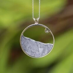 Moldavite And Meteorite Moonscape Necklace -Johan Jewelry Shop E4492WGArtCropped 1