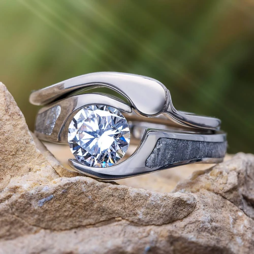 Tension Set Diamond Bridal Set With Meteorite 3 Tension Set Diamond Bridal Set With Meteorite