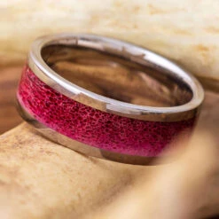 Titanium Wedding Band With Warm Red Deer Antler
