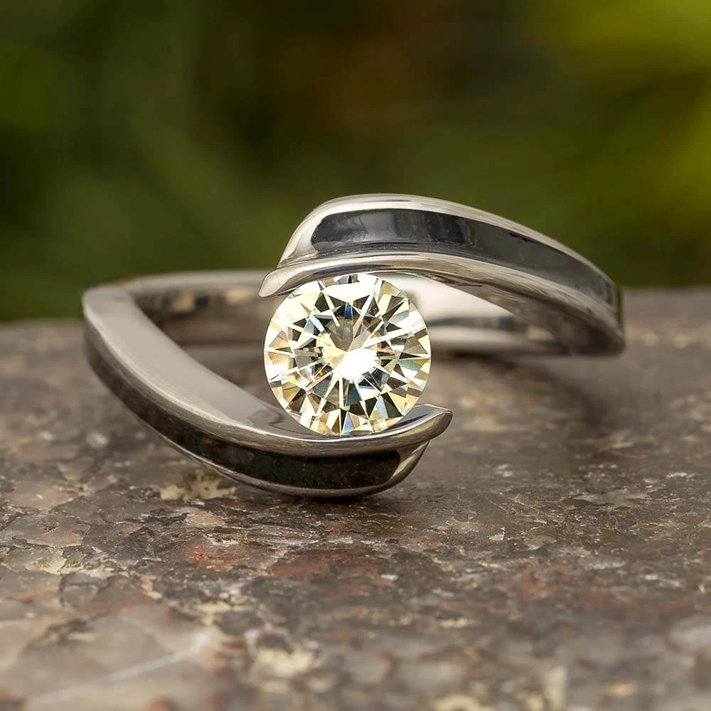 Tension Set Moissanite Engagement Ring With Dinosaur Bone 3 Tension Set Moissanite Engagement Ring With Dinosaur Bone