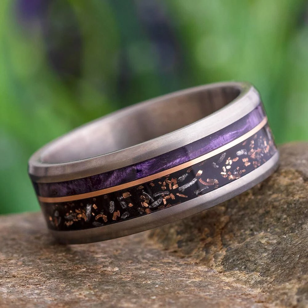 Stardust™ & Purple Wood Men's Wedding Band 3 Stardust™ & Purple Wood Men's Wedding Band