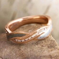 Twist Wedding Band For Women With Meteorite