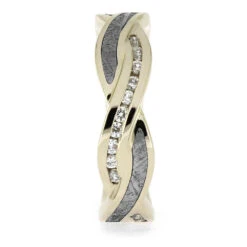 White Gold And Meteorite Wedding Band For Women With Diamond Twist 10 White Gold And Meteorite Wedding Band For Women With Diamond Twist -Johan Jewelry Shop E4538WG14 2
