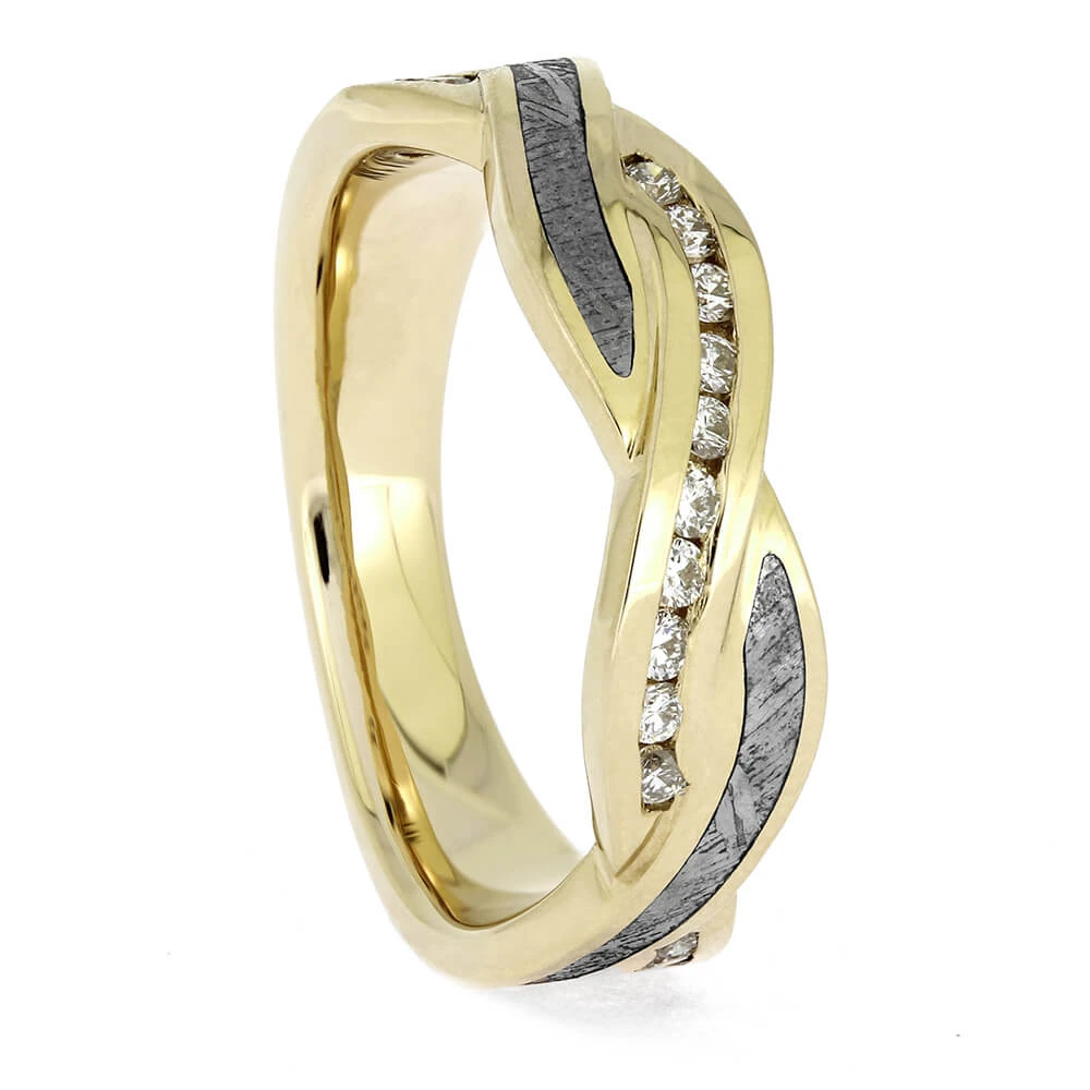 Classic Gold Wedding Band With Meteorite And Diamond Twist 4 Classic Gold Wedding Band With Meteorite And Diamond Twist - Image 2