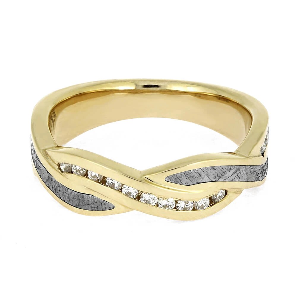 Classic Gold Wedding Band With Meteorite And Diamond Twist 7 Classic Gold Wedding Band With Meteorite And Diamond Twist - Image 5