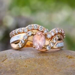 Rose Gold Morganite Bridal Set With White Stardust