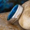 Platinum Wedding Band With Blue Box Elder Wood Sleeve 1 Platinum Wedding Band With Blue Box Elder Wood Sleeve -Johan Jewelry Shop E4583ArtCropped 2