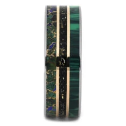 Green Men's Wedding Band With Malachite, Stardust And Turquoise -Johan Jewelry Shop E4601RG 2