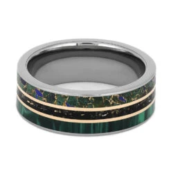 Green Men's Wedding Band With Malachite, Stardust And Turquoise -Johan Jewelry Shop E4601RG 4
