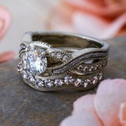 Bridal Set With Meteorite Engagement Ring And Band