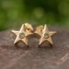 Moldavite Star Stud Earrings In Yellow, White Or Rose Gold-4650ML -Johan Jewelry Shop E4650YGCropped 7