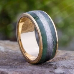 Jade & Meteorite Wedding Band In Solid Gold -Johan Jewelry Shop E4655ArtCropped 1