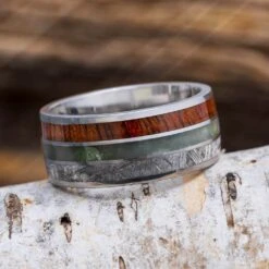 Men's Wide Meteorite Wedding Band With Jade And Koa Wood