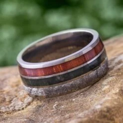 Men's Wide Meteorite Wedding Band With Jade And Koa Wood 15 Men's Wide Meteorite Wedding Band With Jade And Koa Wood -Johan Jewelry Shop E4672ArtCropped 5