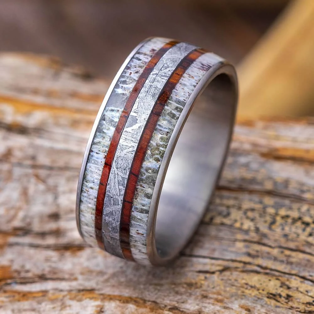 Wood, Meteorite & Antler Men's Wedding Band 3 Wood, Meteorite & Antler Men's Wedding Band