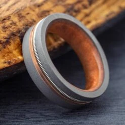 Guitar String Ring With Rose Gold Pinstripe -Johan Jewelry Shop E4702ArtCropped 2