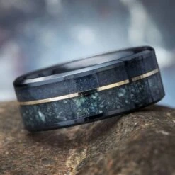 Black Ring With Jade & Obsidian With Gold Pinstripe