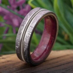Guitar String Ring With Meteorite And Purple Heart Wood