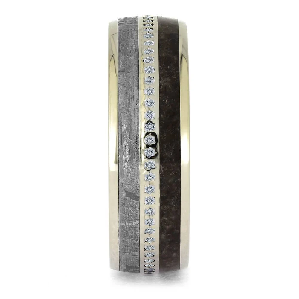 White Gold Eternity Band With Meteorite & Dinosaur Bone 5 White Gold Eternity Band With Meteorite & Dinosaur Bone - Image 3