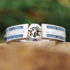 Cobaltium Mokume Gane Engagement Ring With Meteorite