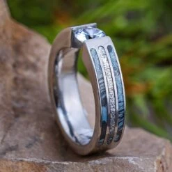Cobaltium Mokume Gane Engagement Ring With Meteorite 13 Cobaltium Mokume Gane Engagement Ring With Meteorite -Johan Jewelry Shop E4777ArtCropped 3 4