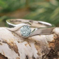 Tension Set Topaz Engagement Ring In Titanium