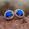Rose Gold Diamond Halo Stud Earrings -Johan Jewelry Shop E4812ArtCropped 2