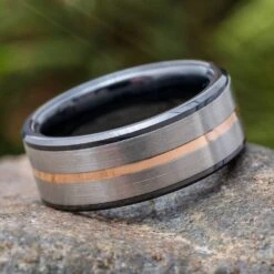 Mixed Metal Ring With Gold Pinstripe