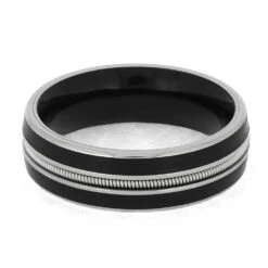 Vinyl Record And Guitar String Ring With Wood Sleeve -Johan Jewelry Shop E4852WD 4