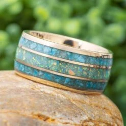 Blue Turquoise And Opal Wedding Band With Gold Sleeve 11 Blue Turquoise And Opal Wedding Band With Gold Sleeve -Johan Jewelry Shop E4890Art05 2023Cropped 1