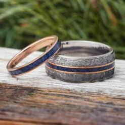 His & Hers Wedding Bands With Goldstone