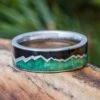 Silver Mountain Range Wedding Band With Green Burl And Ebony Wood -Johan Jewelry Shop E4937ArtCropped 2