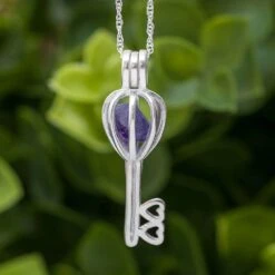 Rough Stone Necklace, Unique Key Pendant -Johan Jewelry Shop E4980AmethystCropped 6