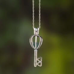 Rough Stone Necklace, Unique Key Pendant -Johan Jewelry Shop E4980ArtEmeraldCropped 6